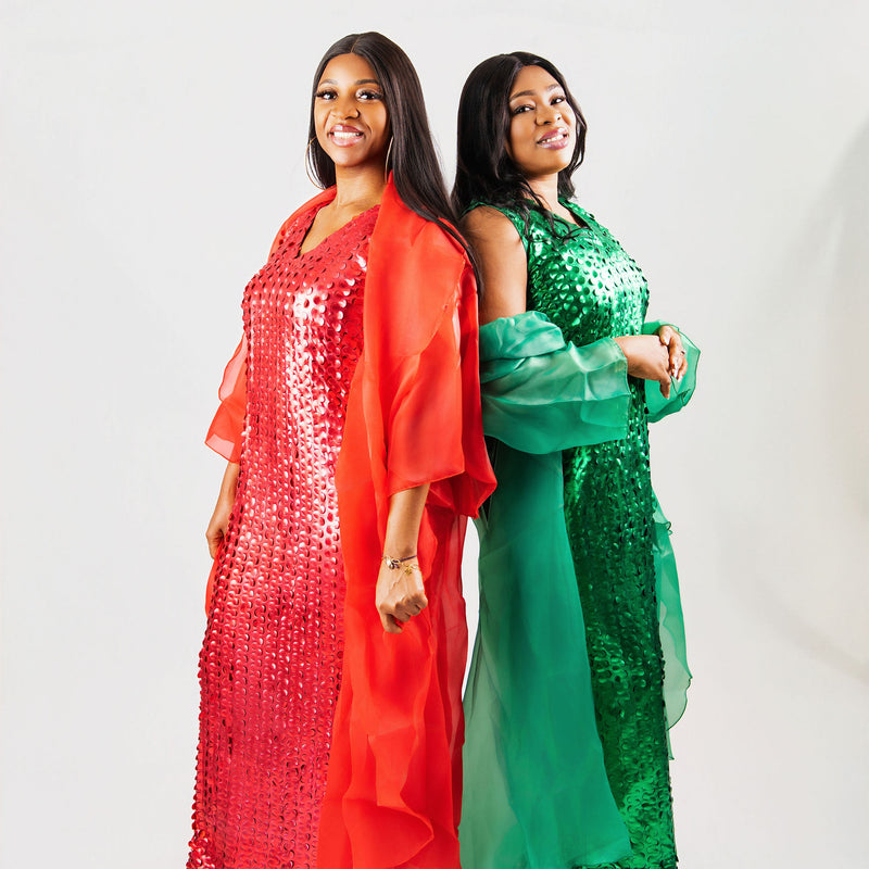 Nia Luxe Sequin Two-Piece Dress Set | Premium Sequin Maxi Dress & Organza Jacket – Aso Élan