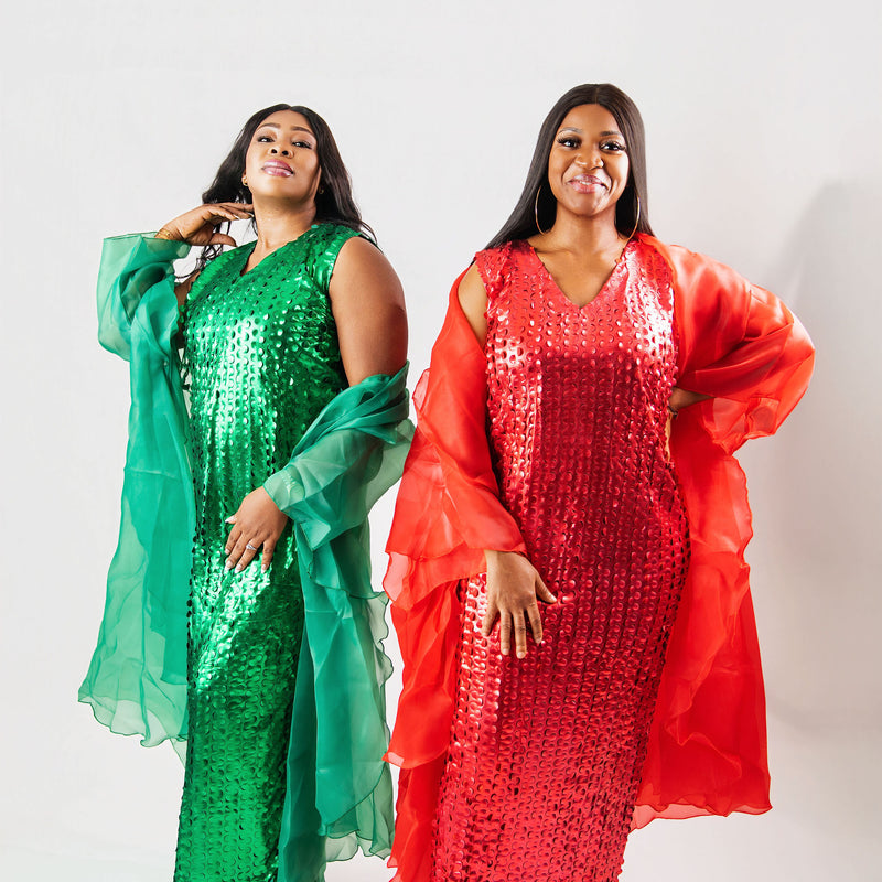 Nia Luxe Sequin Two-Piece Dress Set | Premium Sequin Maxi Dress & Organza Jacket – Aso Élan