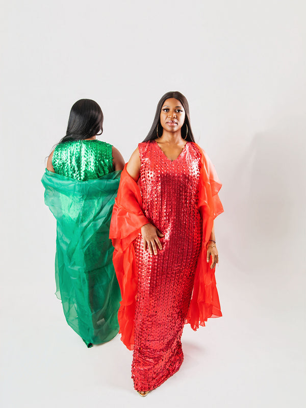 Nia Luxe Sequin Two-Piece Dress Set | Premium Sequin Maxi Dress & Organza Jacket – Aso Élan