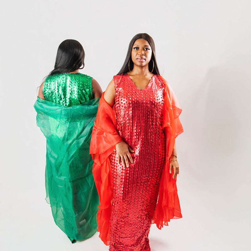 Nia Luxe Sequin Two-Piece Dress Set | Premium Sequin Maxi Dress & Organza Jacket – Aso Élan