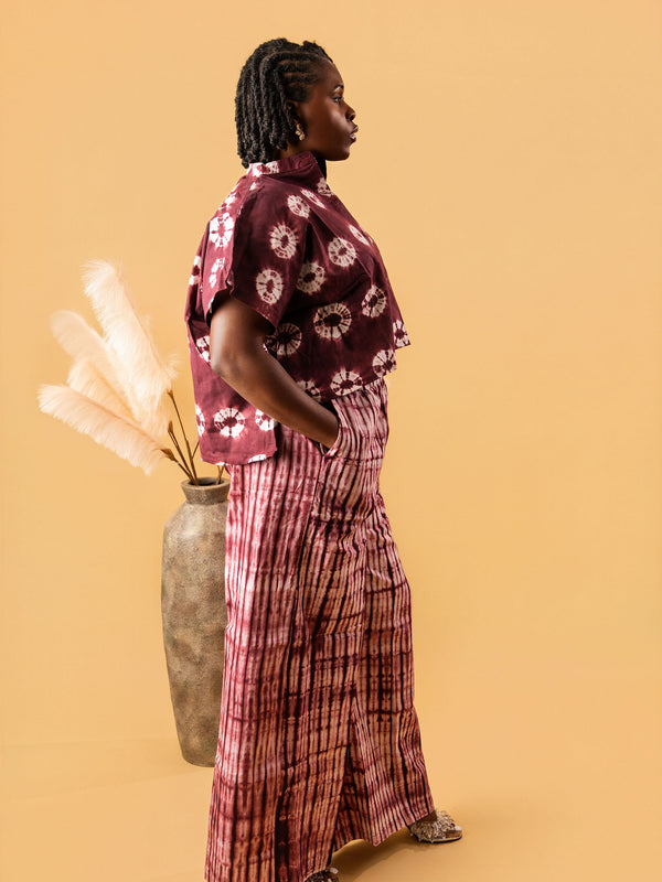 RENI ADIRE 2-PIECE SET | HANDCRAFTED ADIRE TOP & WIDE-LEG PANTS | ASO ÉLAN AFRICAN FASHION
