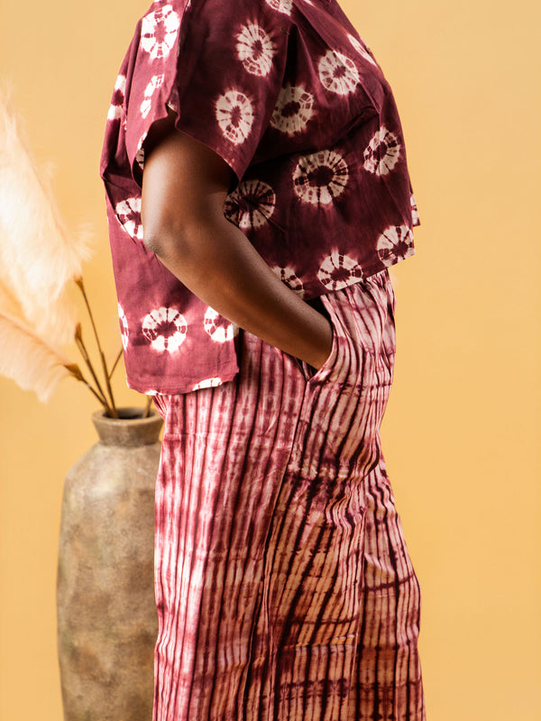 RENI ADIRE 2-PIECE SET | HANDCRAFTED ADIRE TOP & WIDE-LEG PANTS | ASO ÉLAN AFRICAN FASHION