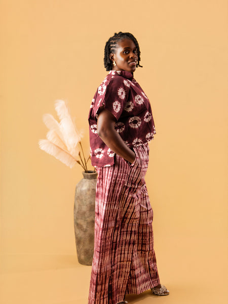 RENI ADIRE 2-PIECE SET | HANDCRAFTED ADIRE TOP & WIDE-LEG PANTS | ASO ÉLAN AFRICAN FASHION