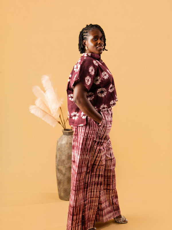 RENI ADIRE 2-PIECE SET | HANDCRAFTED ADIRE TOP & WIDE-LEG PANTS | ASO ÉLAN AFRICAN FASHION
