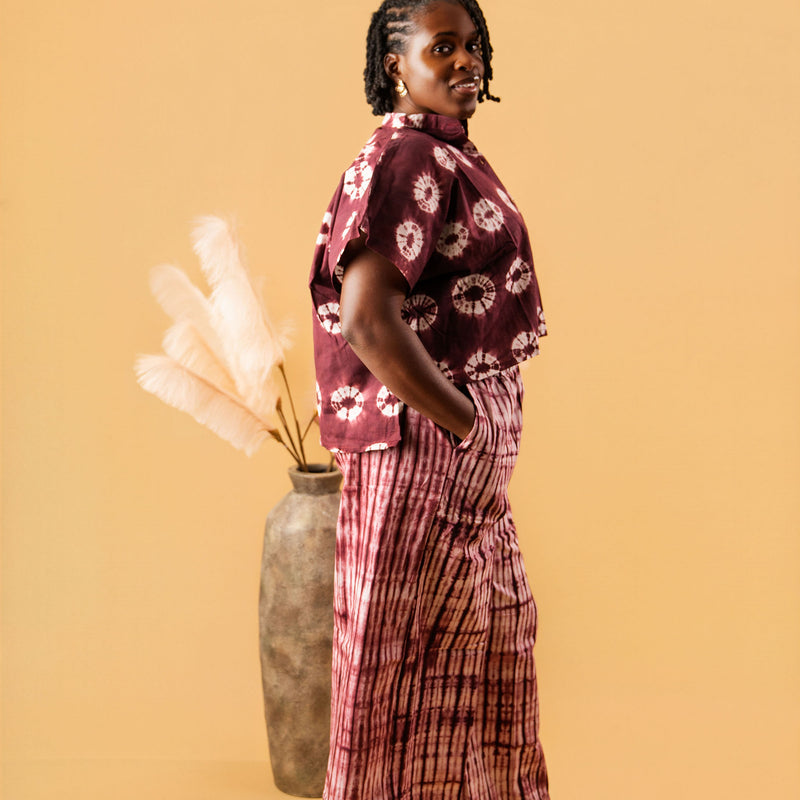 RENI ADIRE 2-PIECE SET | HANDCRAFTED ADIRE TOP & WIDE-LEG PANTS | ASO ÉLAN AFRICAN FASHION