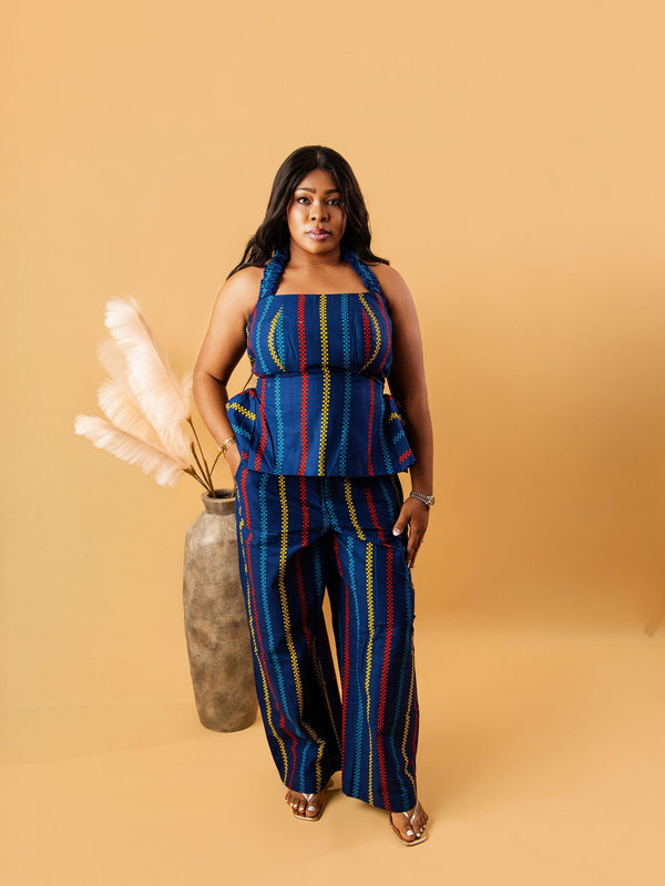 Miwa Ankara Two-Piece Set – Halter Top & Wide-Leg Pants | African Print Co-Ord