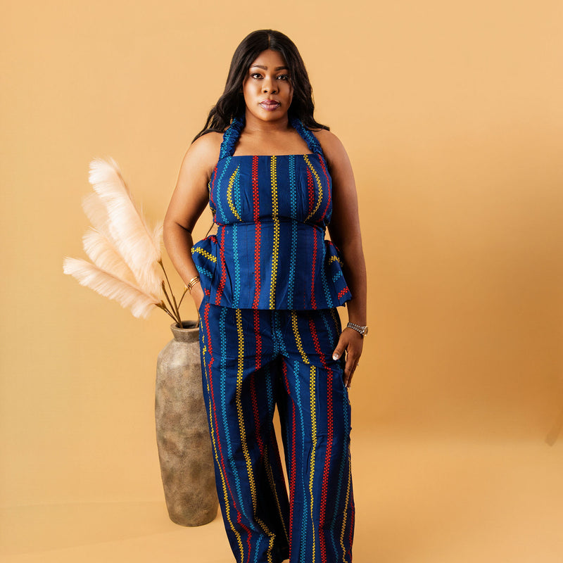 Miwa Ankara Two-Piece Set – Halter Top & Wide-Leg Pants | African Print Co-Ord