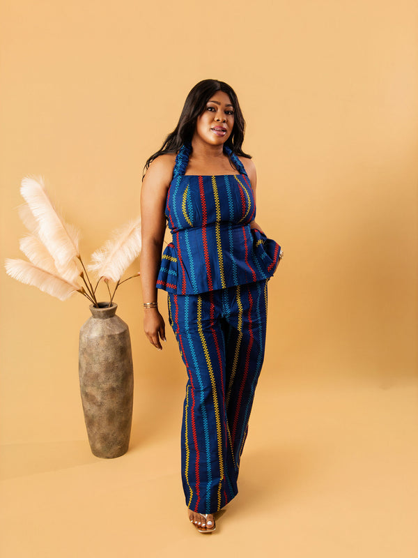 Miwa Ankara Two-Piece Set – Halter Top & Wide-Leg Pants | African Print Co-Ord