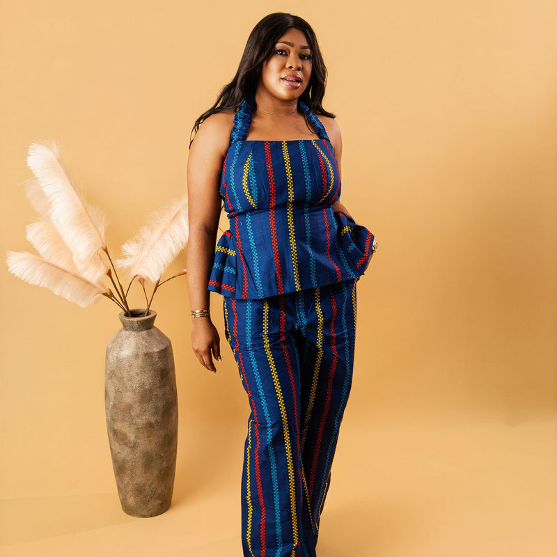 Miwa Ankara Two-Piece Set – Halter Top & Wide-Leg Pants | African Print Co-Ord