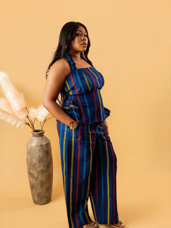 Miwa Ankara Two-Piece Set – Halter Top & Wide-Leg Pants | African Print Co-Ord