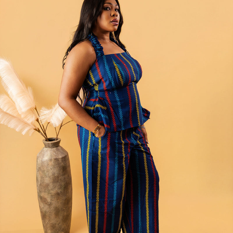 Miwa Ankara Two-Piece Set – Halter Top & Wide-Leg Pants | African Print Co-Ord