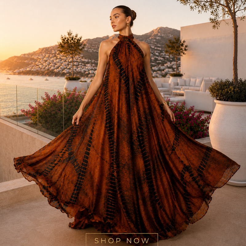 Poko Adire Silk Open Back Dress
