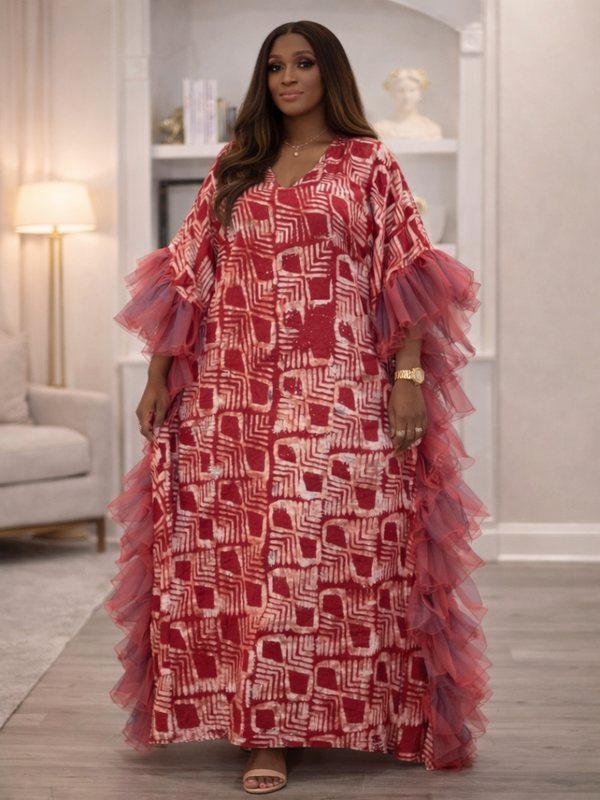 Thalia Adire Fluffy Kaftan | Elegant African Kaftan Dress