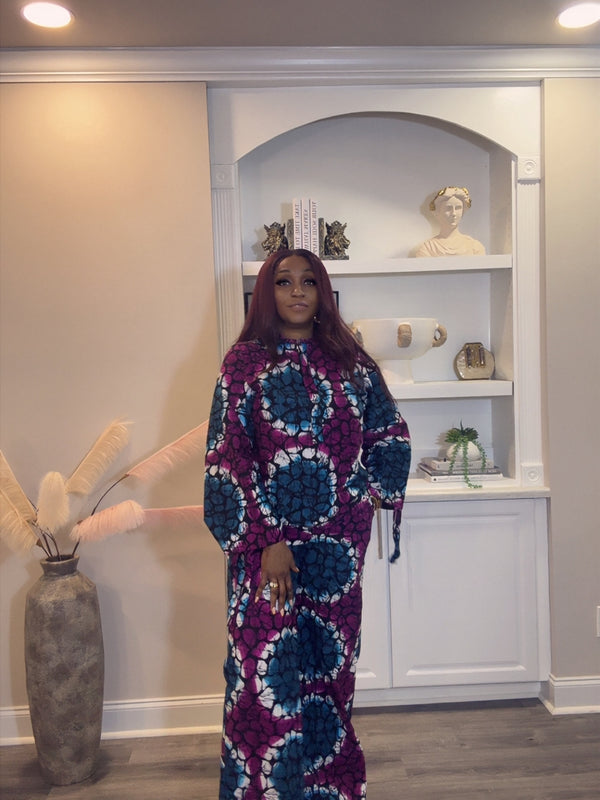 ZARADE Ankara 2-Piece Pant Set – African Print Long Sleeve Top & Wide Leg Pants Set for Women