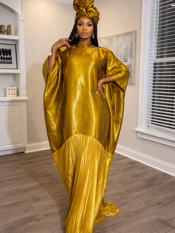Solára Luxe Boubou – Liquid Organza Pleated Kaftan Dress | Aso Élan