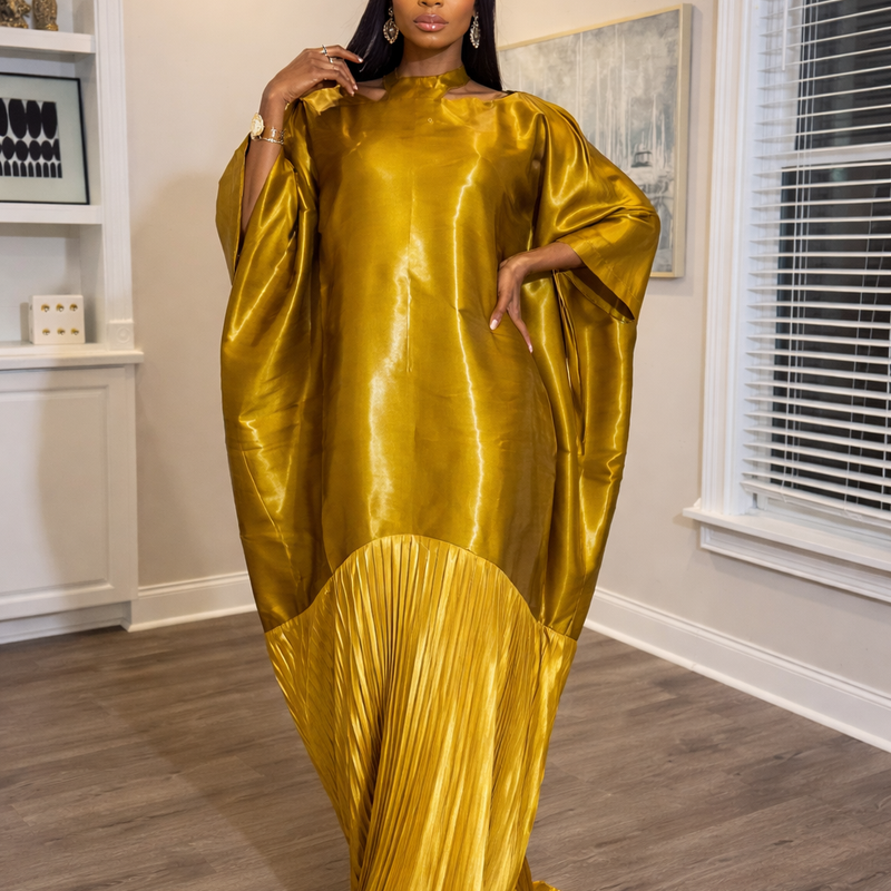 Solára Luxe Boubou – Liquid Organza Pleated Kaftan Dress | Aso Élan