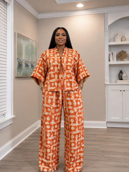 Tolu Adire 2-Piece Pant Set | Vibrant African Print Lounge & Resort Wear