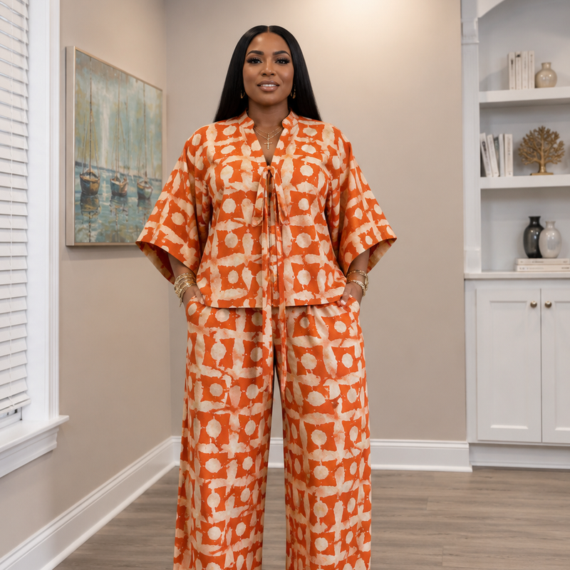 Tolu Adire 2-Piece Pant Set | Vibrant African Print Lounge & Resort Wear
