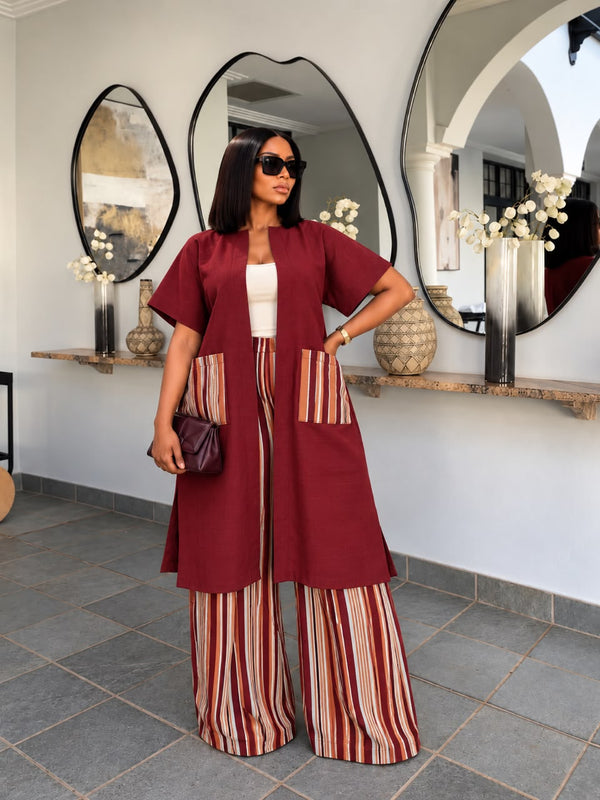 Lady K Luxe Aṣọ-Oke 2-Piece Kimono Set