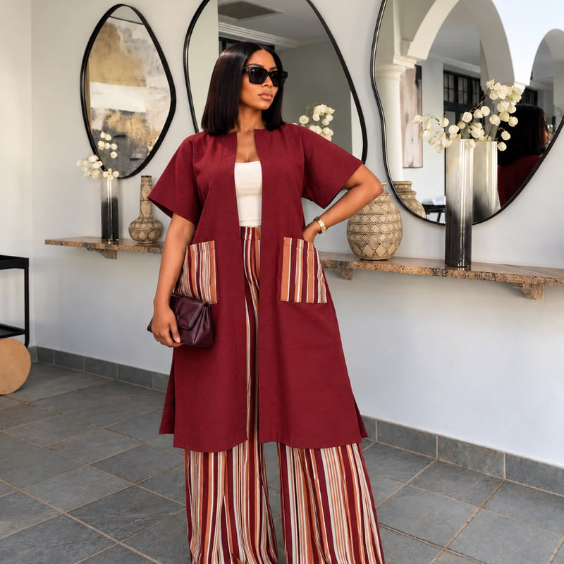 Lady K Luxe Aṣọ-Oke 2-Piece Kimono Set