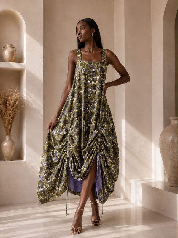 GINNIE ADIRE DRAW STRING DRESS