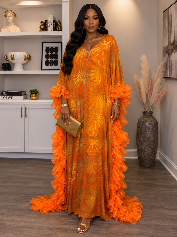 Thalia Adire Fluffy Kaftan | Elegant African Kaftan Dress