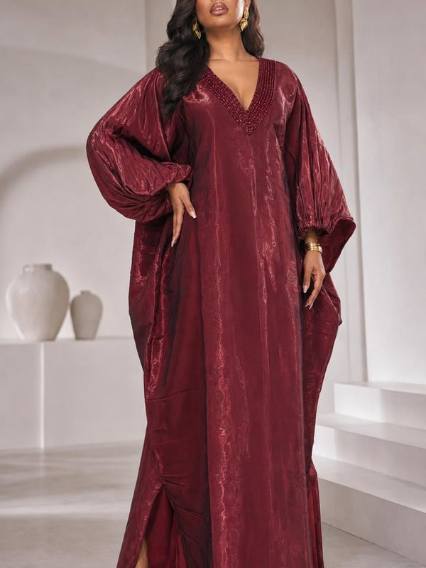 Achalugo Boubou Kaftan | Luxury Silk African Maxi Dress, Embellished Neckline