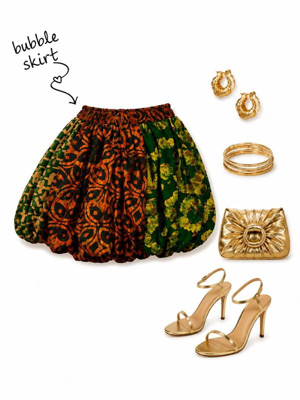Loulou Adire Silk Bubble Midi Skirt – Luxury Statement Skirt