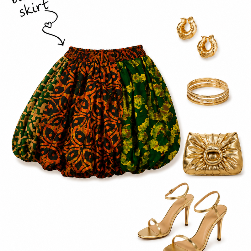 Loulou Adire Silk Bubble Midi Skirt – Luxury Statement Skirt
