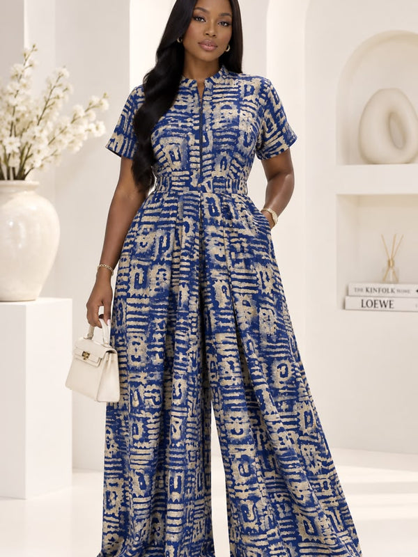 Lola Adire Wide Leg Flowy Jumpsuit- Aso Elan