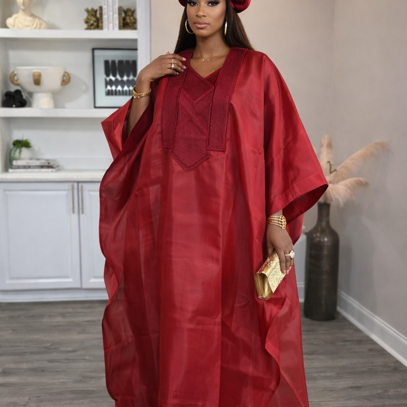 Nafisa Luxe 2-Piece Organza Kaftan Set – Luxury African Boubou & Inner Dress | Elegant Statement Wear