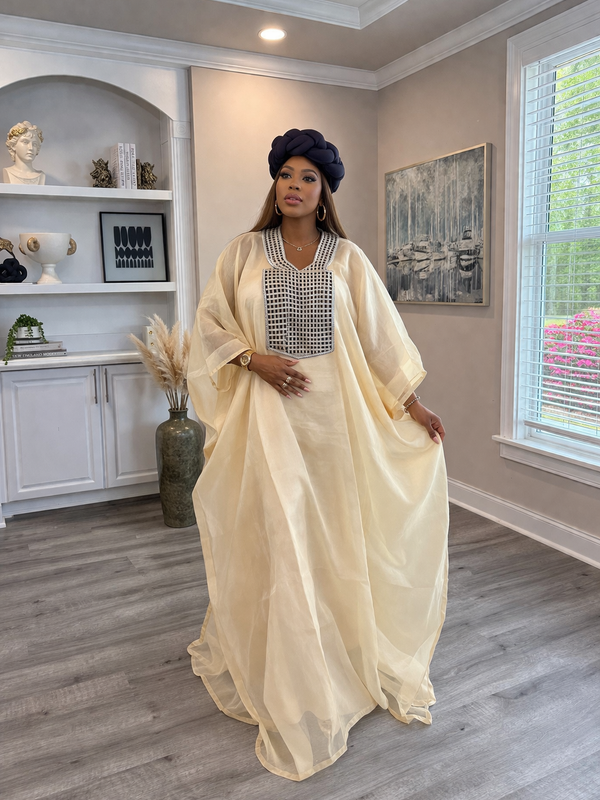 Nafisa Luxe 2-Piece Organza Kaftan Set – Luxury African Boubou & Inner Dress | Elegant Statement Wear