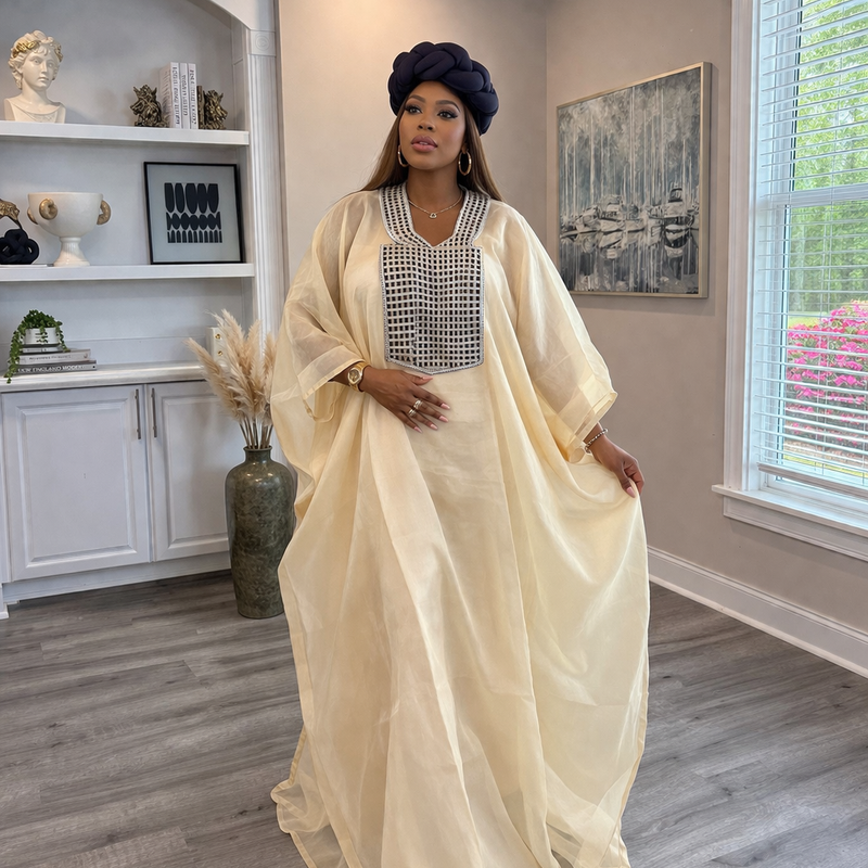 Nafisa Luxe 2-Piece Organza Kaftan Set – Luxury African Boubou & Inner Dress | Elegant Statement Wear