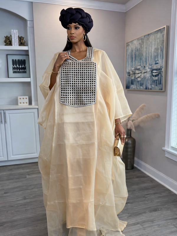 Nafisa Luxe 2-Piece Organza Kaftan Set – Luxury African Boubou & Inner Dress | Elegant Statement Wear