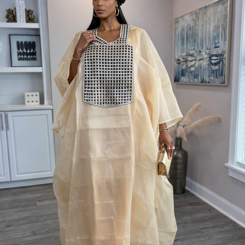 Nafisa Luxe 2-Piece Organza Kaftan Set – Luxury African Boubou & Inner Dress | Elegant Statement Wear