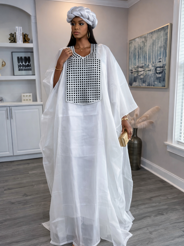 Nafisa Luxe 2-Piece Organza Kaftan Set – Luxury African Boubou & Inner Dress | Elegant Statement Wear