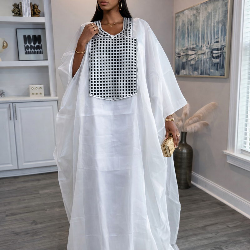 Nafisa Luxe 2-Piece Organza Kaftan Set – Luxury African Boubou & Inner Dress | Elegant Statement Wear