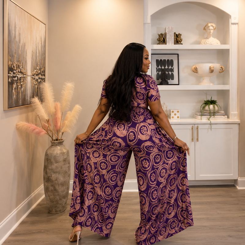 Lola Adire Wide Leg Flowy Jumpsuit- Aso Elan