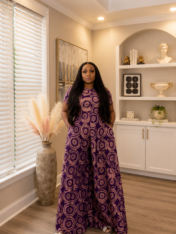 Lola Adire Wide Leg Flowy Jumpsuit- Aso Elan