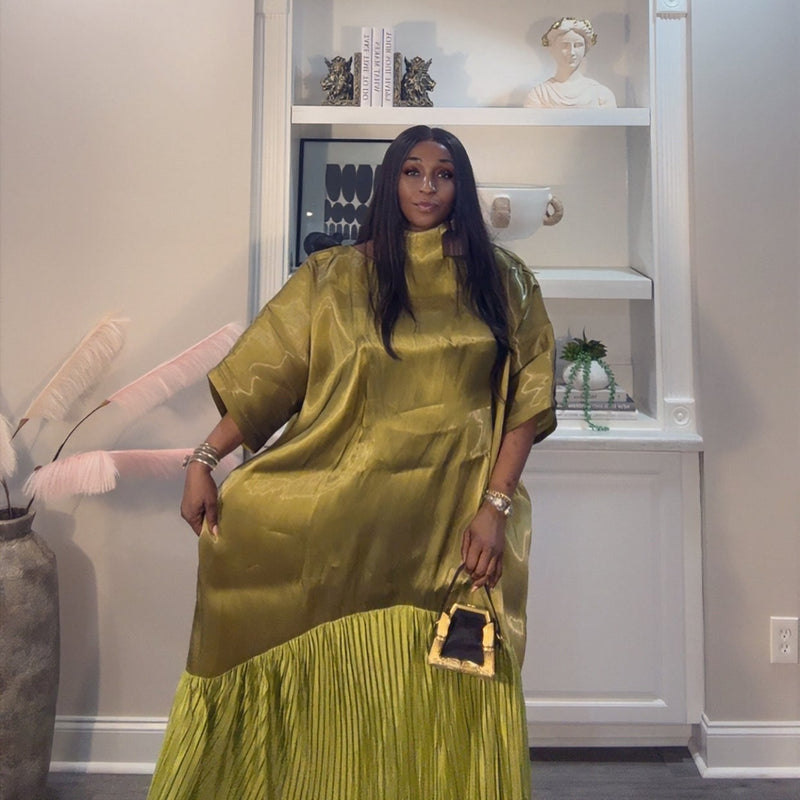 Solára Luxe Boubou – Liquid Organza Pleated Kaftan Dress | Aso Élan