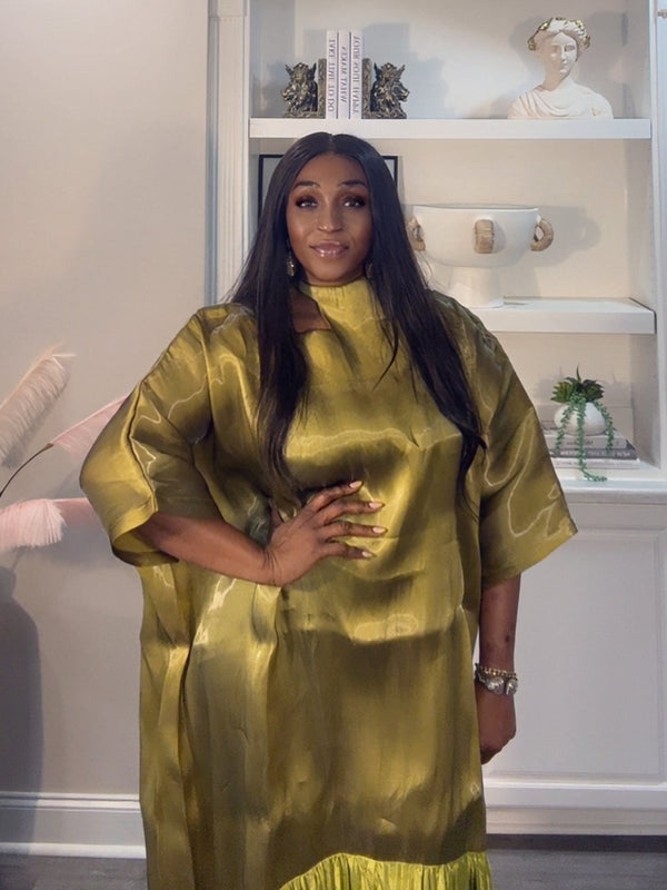 Solára Luxe Boubou – Liquid Organza Pleated Kaftan Dress | Aso Élan