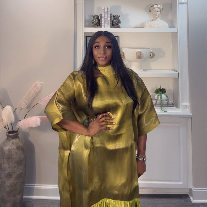 Solára Luxe Boubou – Liquid Organza Pleated Kaftan Dress | Aso Élan