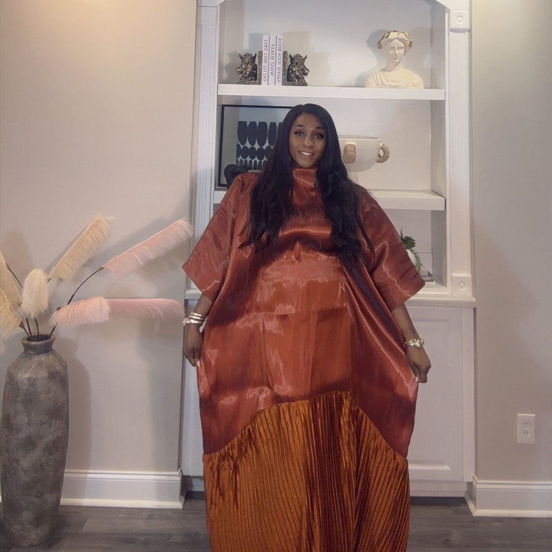 Solára Luxe Boubou – Liquid Organza Pleated Kaftan Dress | Aso Élan