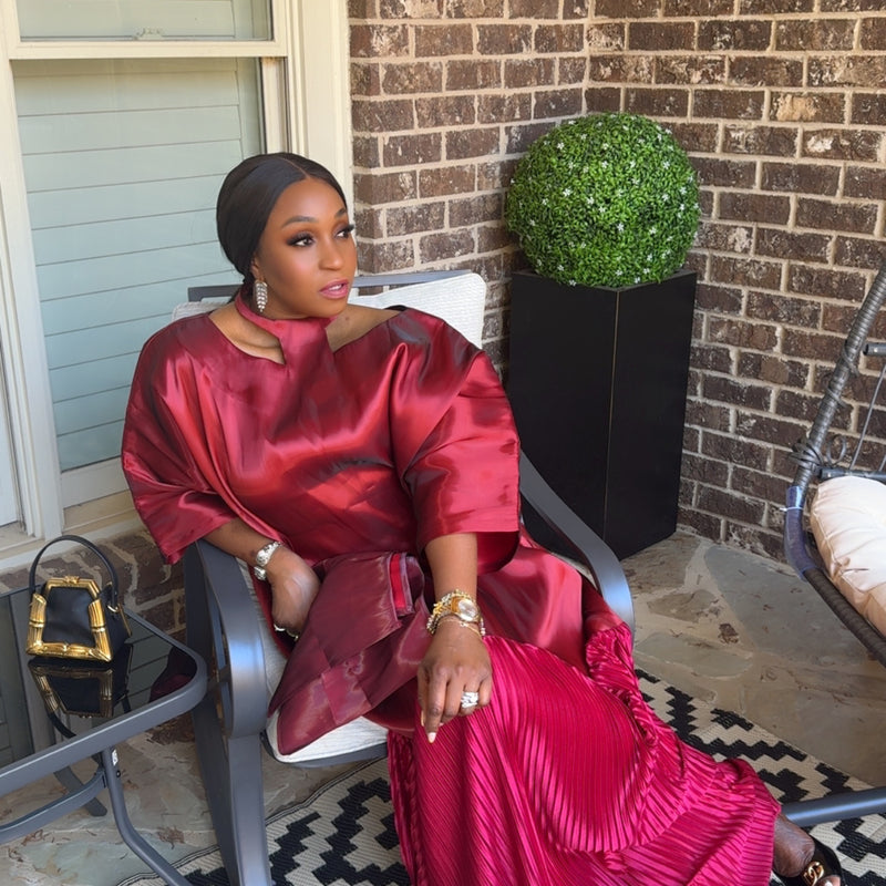 Solára Luxe Boubou – Liquid Organza Pleated Kaftan Dress | Aso Élan