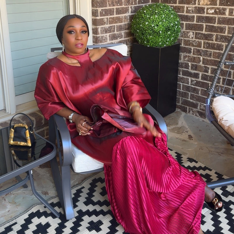 Solára Luxe Boubou – Liquid Organza Pleated Kaftan Dress | Aso Élan