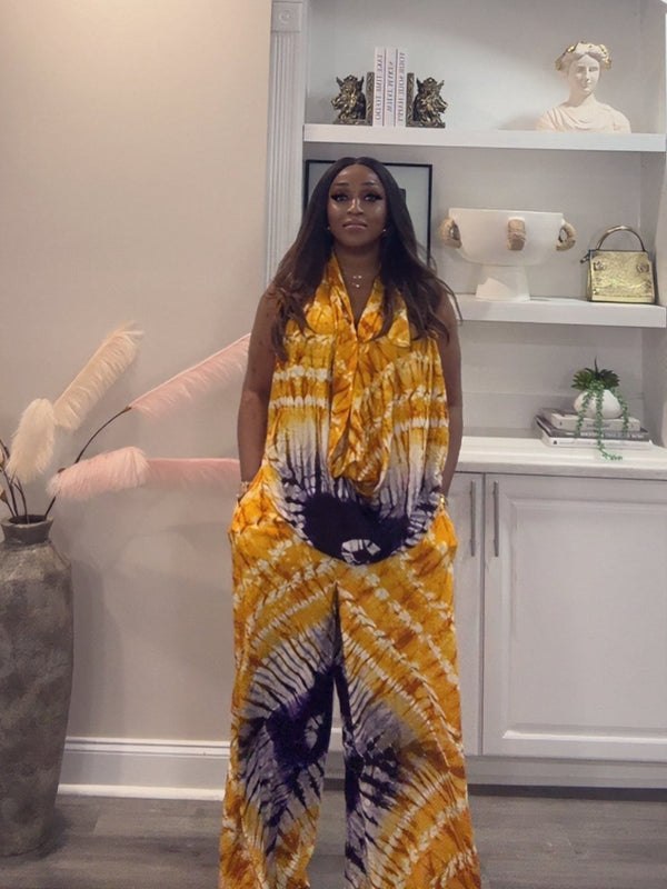Khalani Luxe Tie-Dye Draped Pant Set