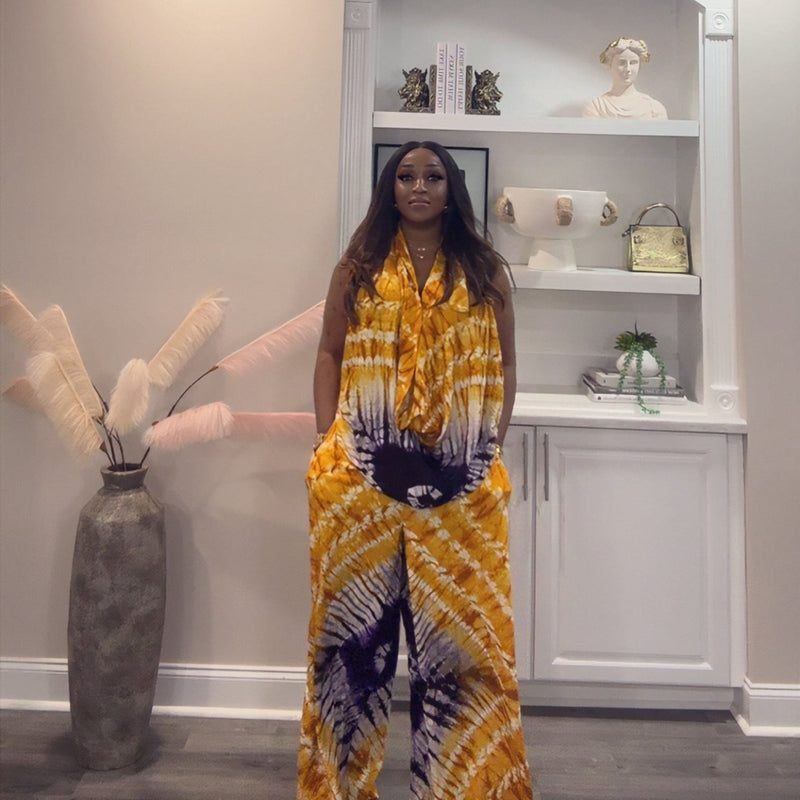 Khalani Luxe Tie-Dye Draped Pant Set