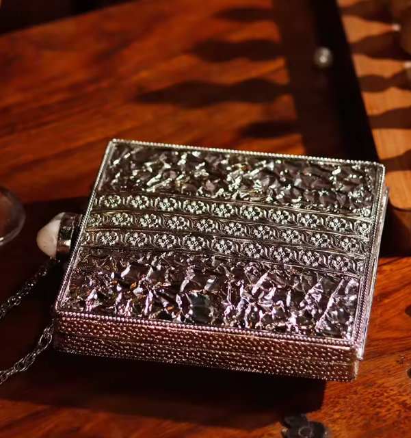 ASÓ ÉLAN MOTHER OF PEARL & CRYSTAL EVENING CLUTCH – LUXURY STATEMENT PURSE FOR SPECIAL OCCASION