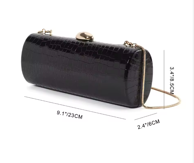 ASÓ ÉLAN CROC-EMBOSSED LUXE CYLINDER CLUTH – BLACK PATENT