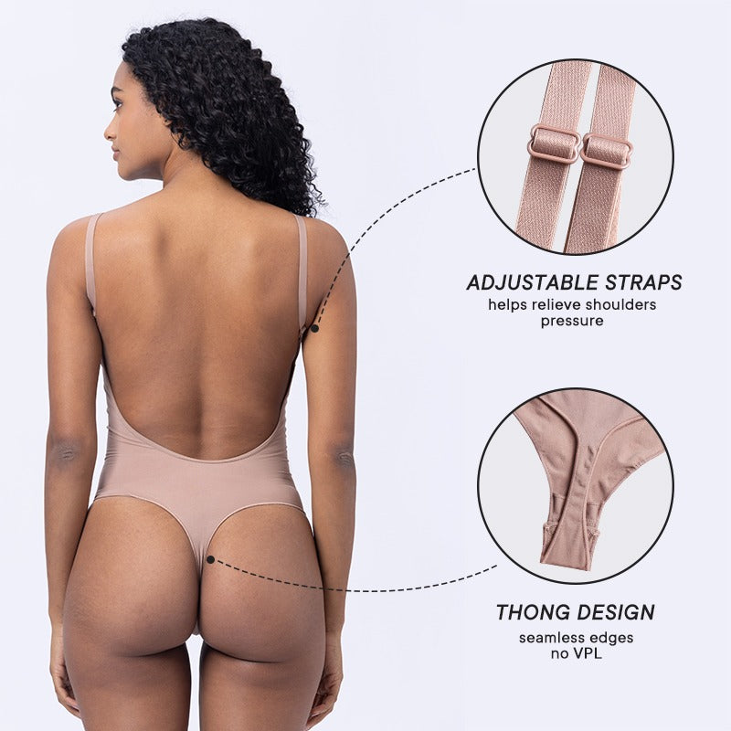 ÒRÉ Thong Sculpt Bodysuit by ASÓ ÉLAN – Backless Seamless Shapewear for Low-Back + Mesh Dresses